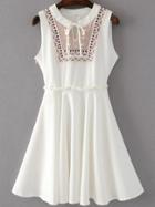 Shein White Tribal Embroidered Tie Neck Sleeveless Dress With Zipper