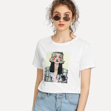 Shein Tassel Detail Figure Print Tee