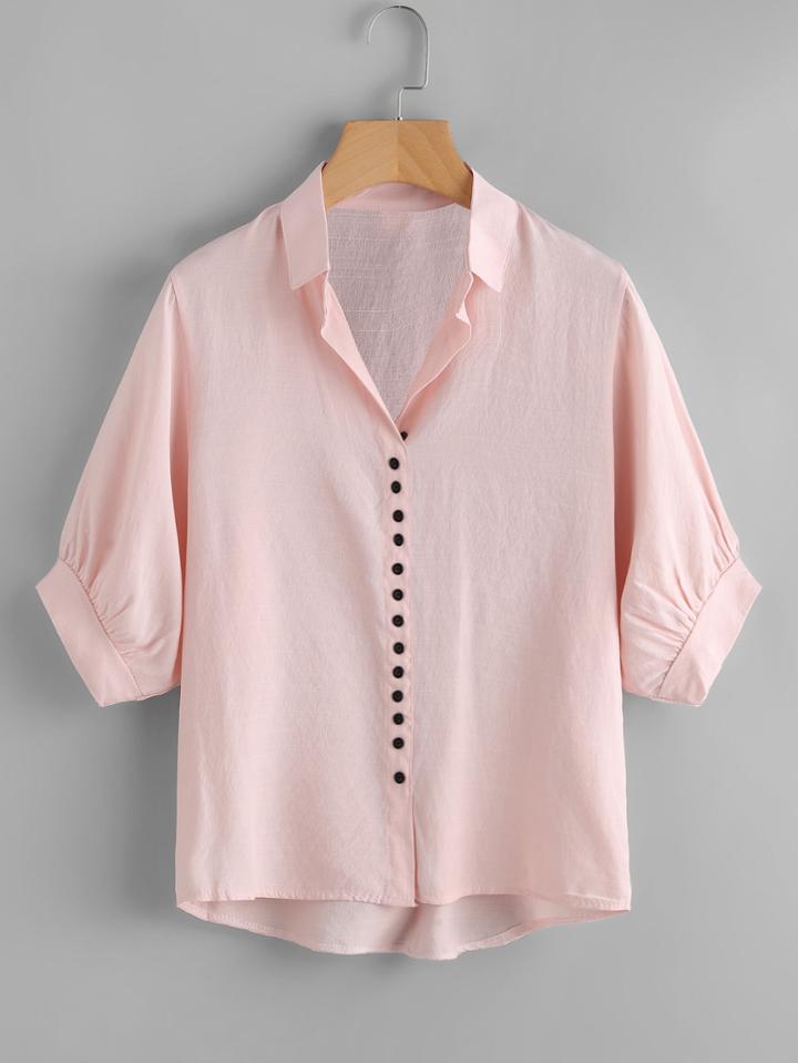 Shein Lantern Sleeve Dip Hem Shirt