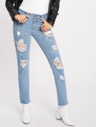 Shein Studded Embellished Raw Hem Ripped Jeans
