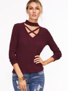 Shein Crisscross Choker Neck Ribbed T-shirt