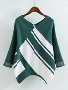 Shein Color Block V Neckline Asymmetric Hem Sweater