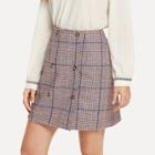 Shein Double Breasted Plaid Skirt