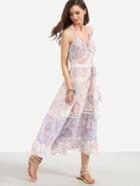 Shein Multicolor Flower Print Eyelet Lace Insert Cami Dress