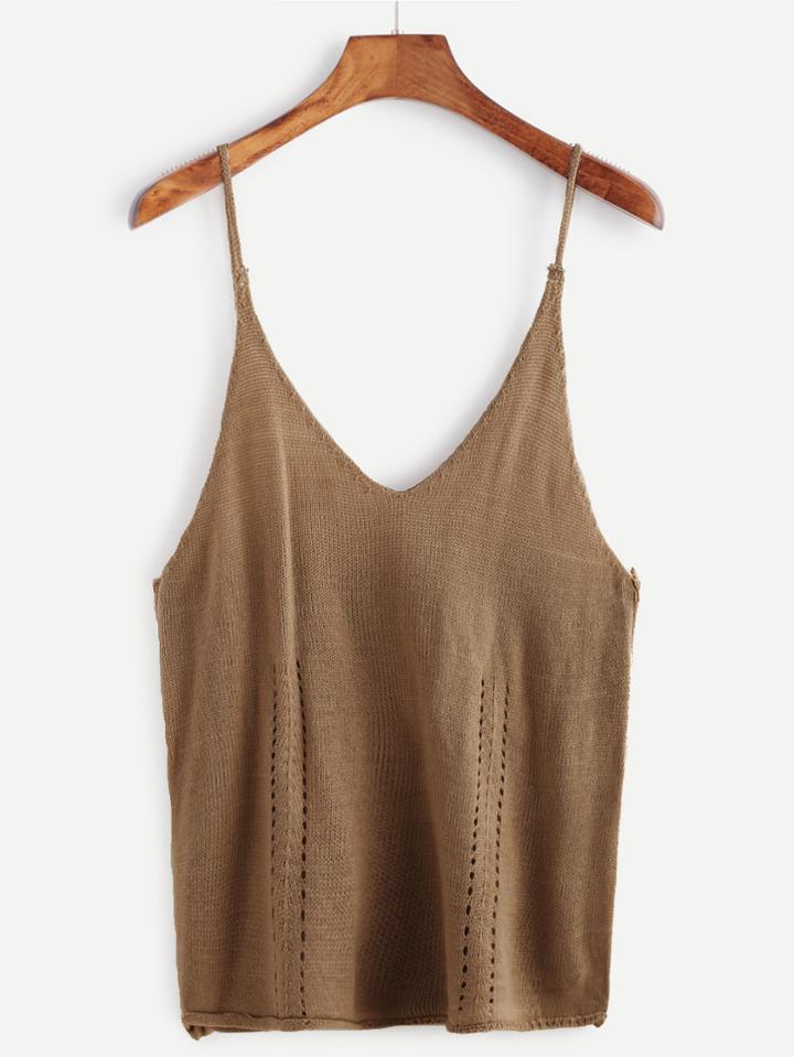 Shein Brown Eyelet Knit Cami Top