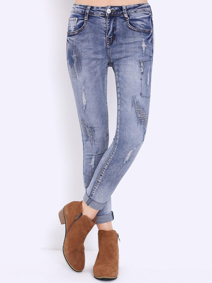 Shein Blue Ripped Bleached Slim Denim Pant