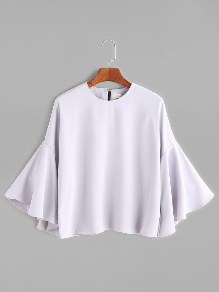Shein Pale Grey Bell Sleeve Keyhole Back Blouse