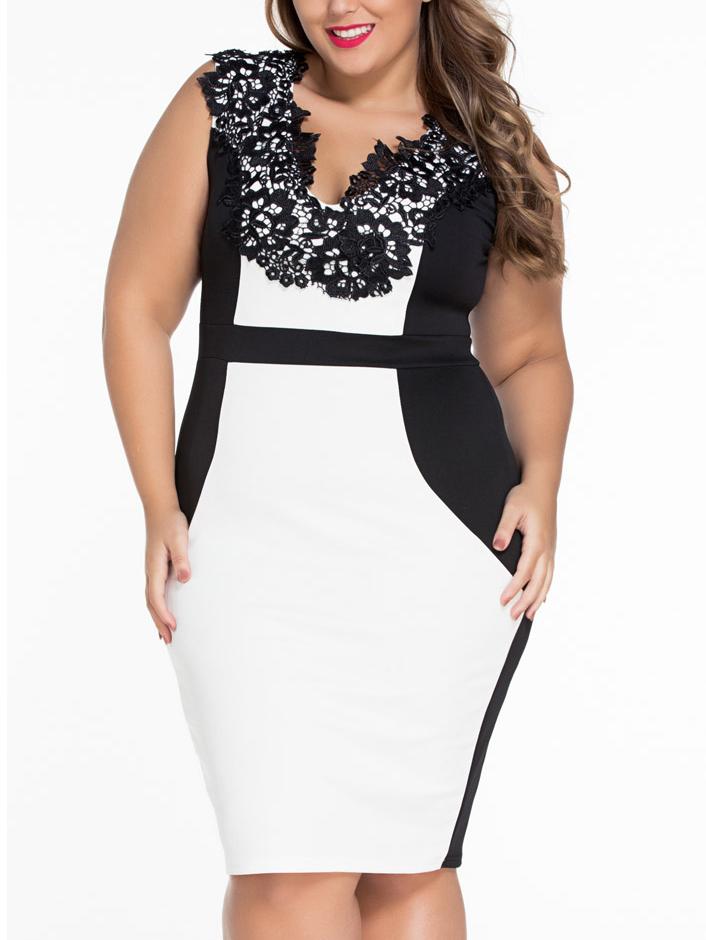 Shein Plus Size Contrast Lace Applique Sleeveless Dress