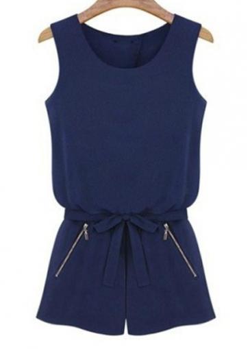Rosewe Enchanting Navy Blue Zipper Fly Sleeveless Rompers For Lady
