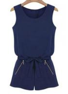 Rosewe Enchanting Navy Blue Zipper Fly Sleeveless Rompers For Lady