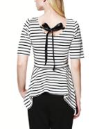 Shein Black White Elbow Sleeve Striped Asymmetrical T-shirt