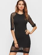 Shein Fishnet Sleeve And Hem Cutout Back Bodycon Dress