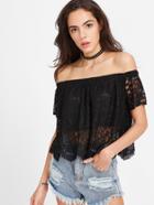 Shein Black Off The Shoulder Hollow Out Lace Overlay Top