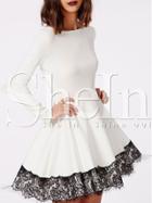 Shein White Contrast Lace Hem Flare Dress