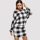Shein Off Shoulder Dolman Sleeve Plaid Blouson Dress
