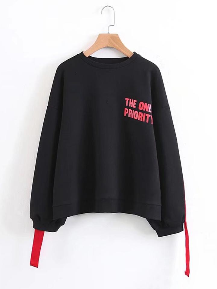 Shein Contrast Tape Slogan Print Sweatshirt