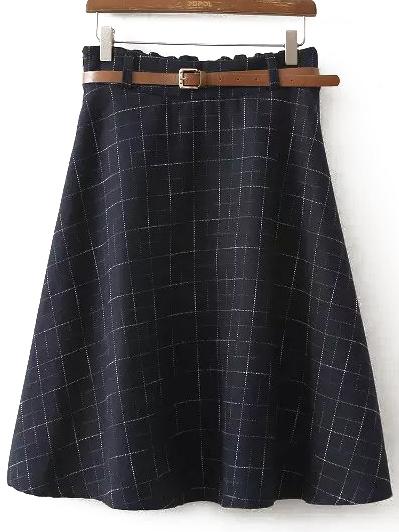 Shein Navy Plaid Midi Skirt