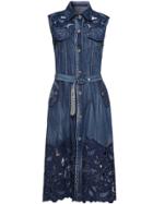 Shein Embroidered Hollow Belted Pockets Dress