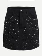 Shein Faux Pearl Beading Denim Skirt