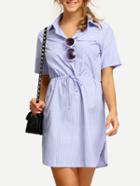 Shein Blue Vertical Striped Split Shirt Dress