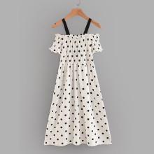 Shein Frill Trim Shirred Spot Dress