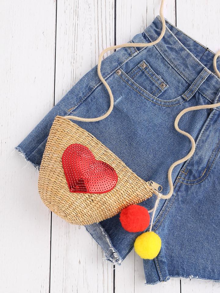 Shein Heart Patch Straw Crossbody Bag