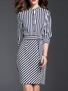 Shein Navy White Striped Sheath Dress