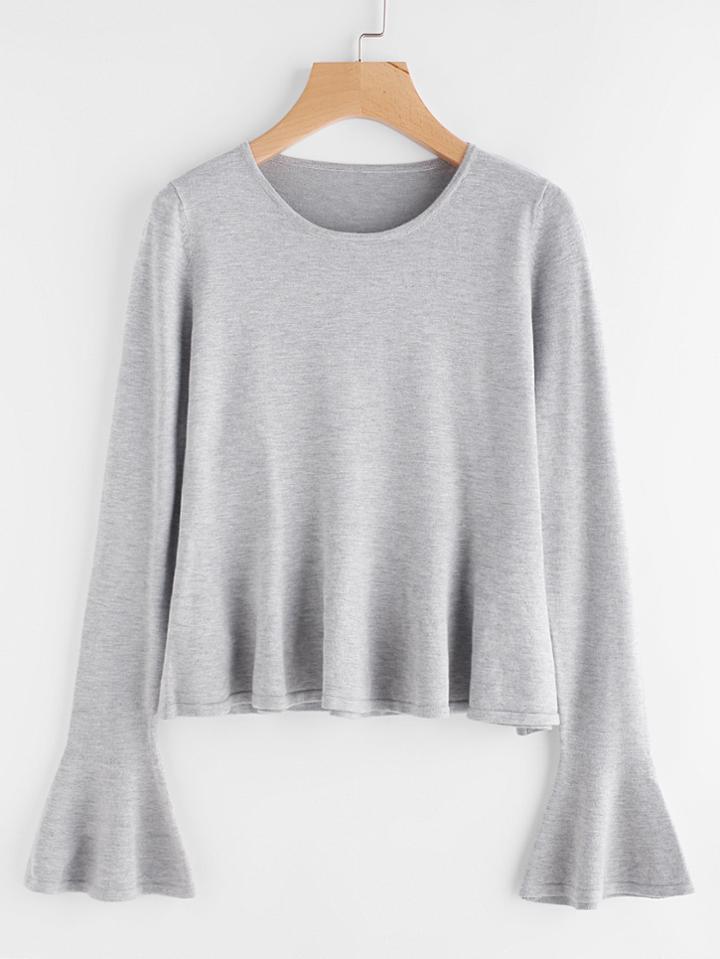 Shein Marled Knit Fluted Sleeve Jumper