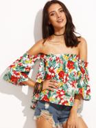 Shein Multicolor Tropical Print Off The Shoulder Top