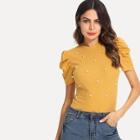 Shein Pearl Beaded Rib Knit Puff Sleeve Top