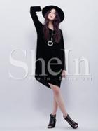 Shein Black Long Sleeve Round Neck Casual Dress
