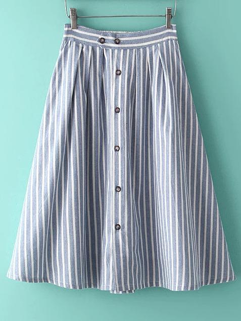 Shein Vertical Striped Single Breasted A-line Skirt