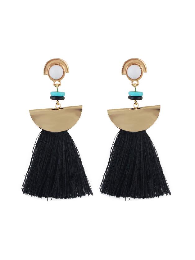 Shein Black Ethnic Boho Tassel Long Earrings