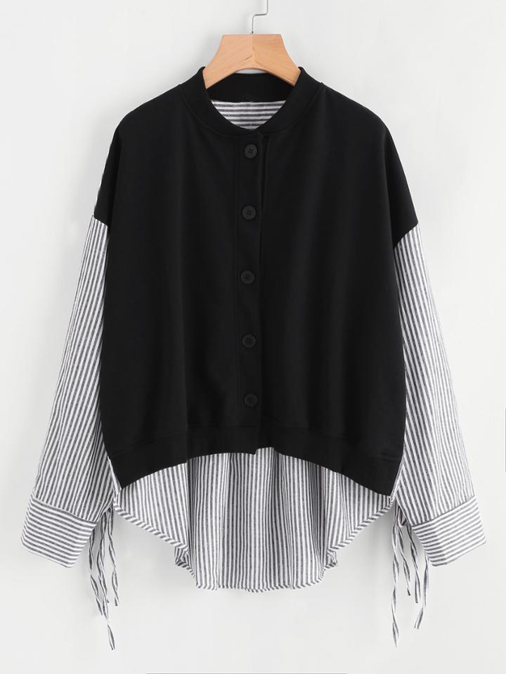 Shein Drop Shoulder Tie Sleeve High Low Contrast Coat