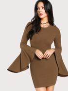 Shein Exaggerate Fluted Sleeve Rib Knit Dress