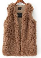 Rosewe All Matched Khaki Artificial Fur Design Woman Waistcoat