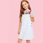 Shein Girls Raw Edge Pocket Front Pinafore Dress