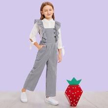 Shein Girls Ruffle Strap Gingham Jumpsuit