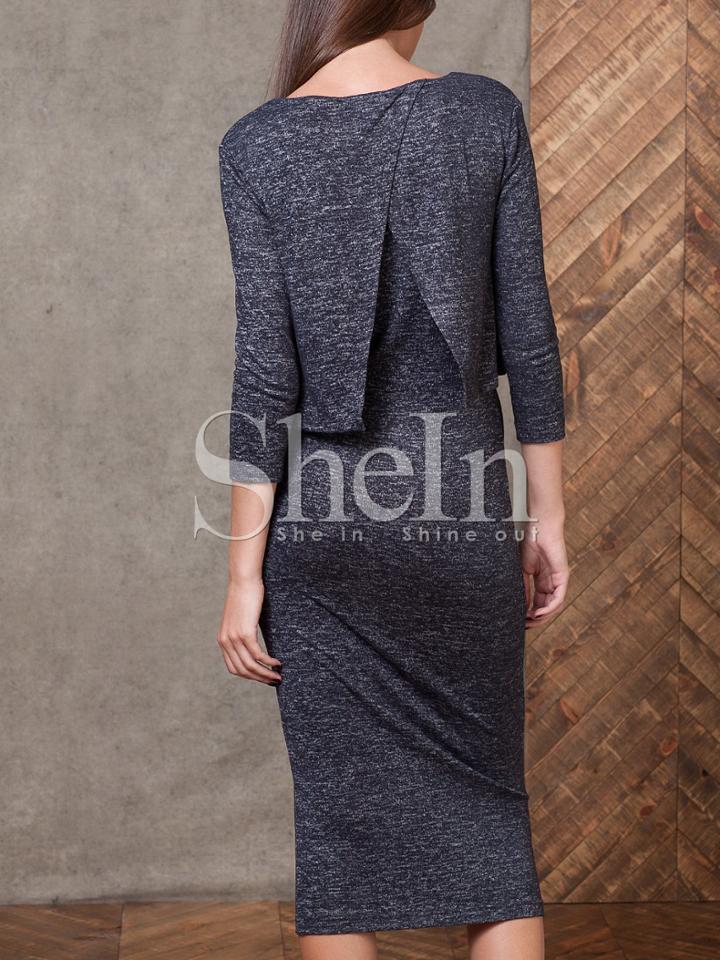 Shein Grey Round Neck Split Back Sheath Combo Dress