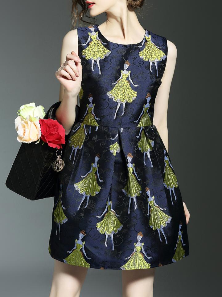 Shein Black Character Jacquard A-line Dress