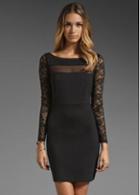 Rosewe Vogue Black Long Sleeves Mesh Splicing Sheath Dress