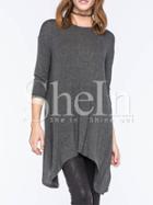 Shein Grey Round Sleeve With Lace T-shirt