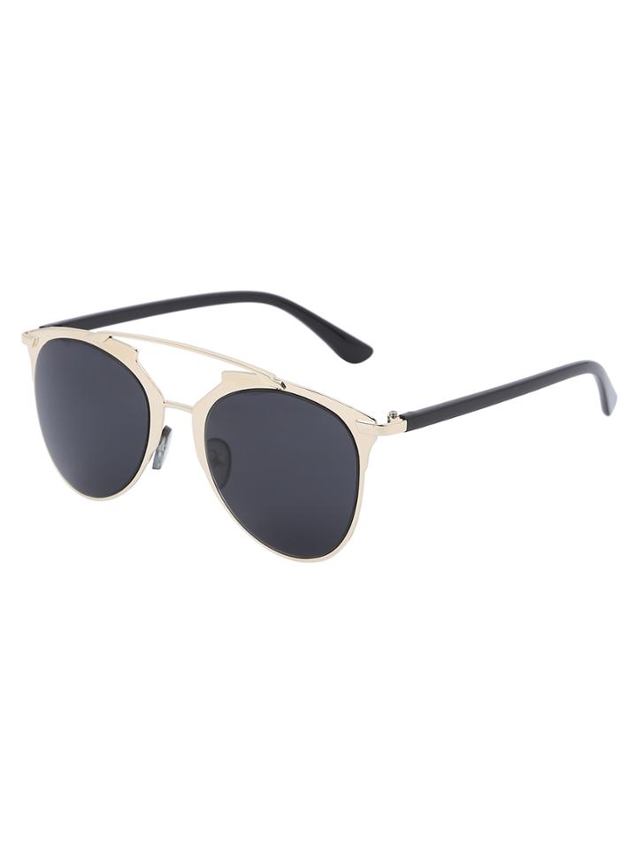 Shein Grey Metallic Trimmed Mirrored Cat-eye Sunglasses