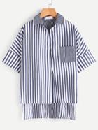 Shein Contrast Vertical Striped Button Back High Low Shirt