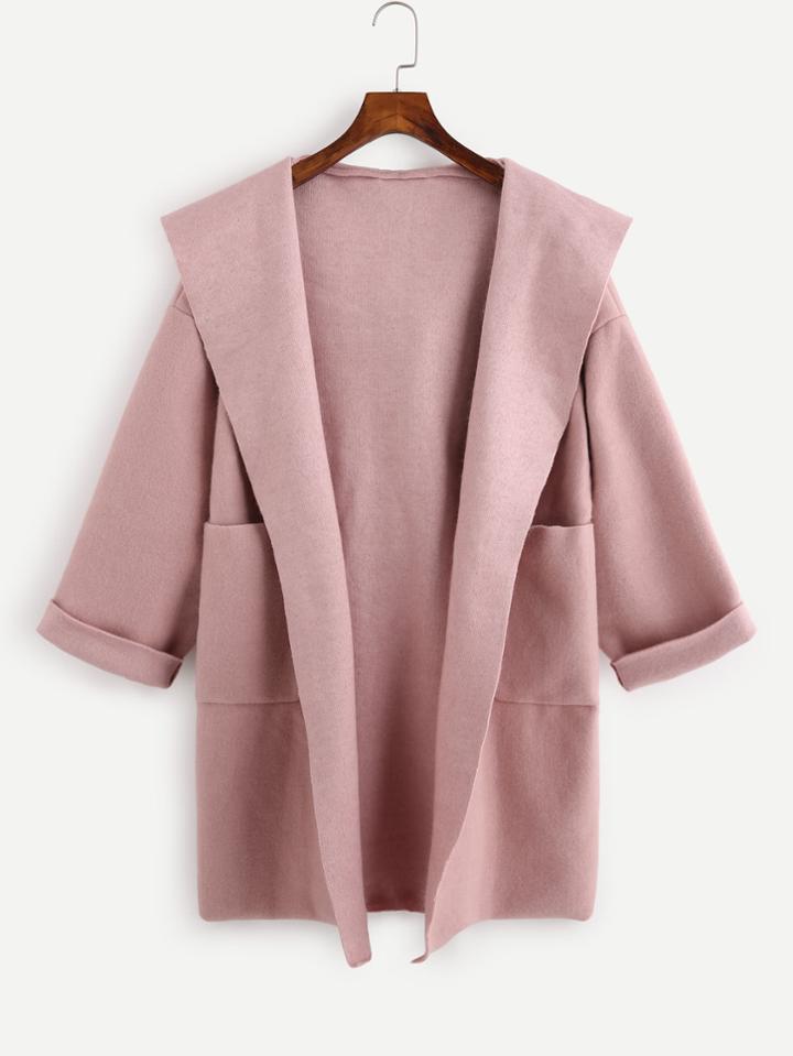 Shein Drop Shoulder Open Front Cuffed Hooded Coat