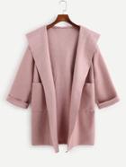 Shein Drop Shoulder Open Front Cuffed Hooded Coat