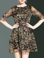 Shein Bell Sleeve Leaves Print A-line Dress