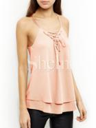 Shein Pink Spaghetti Strap Lace Up Front Layer Cami Top
