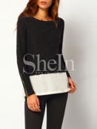Shein Black White Color Block Zipper T-shirt