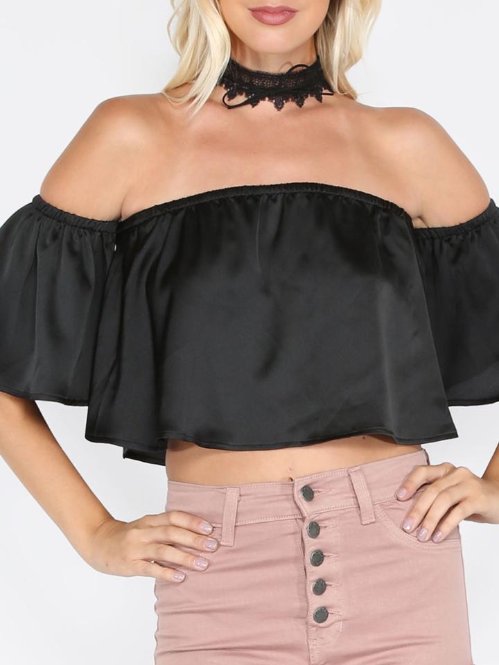 Shein Off The Shoulder Crop Top Black